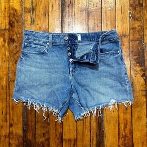 Paige Noella Shorts Women's Size 26 Blue Denim Frayed Hem Medium Wash Button Fly